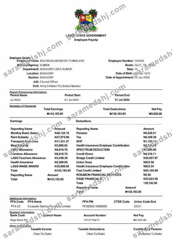 Lagos State Government employee payslip template in Word and PDF formats, version 2.pdf, 1